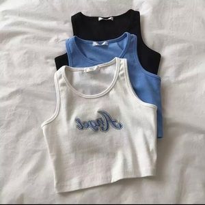 Embroidered Letters Crop Top Women Camisole Ribbed Y2K Tank Top